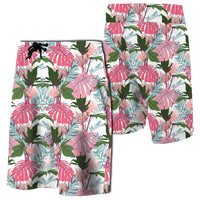Pink Monstera And Green Tropical Leaves Board Shorts Men Pink - Polynesian Pride
