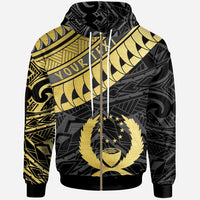 Pohnpei Custom Zip Hoodie Ginger Lei Pattern Gold Unisex Black - Polynesian Pride