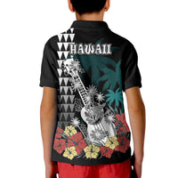Hawaii Ukulele Mix Hibiscus and Coconut Tree Polo Shirt Aloha Vintage Black Version LT9 - Polynesian Pride
