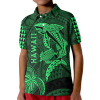 Hawaii Polo Shirt Shark and Turtle Mix Kakau Green LT9 - Polynesian Pride