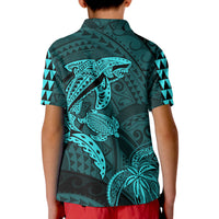 Hawaii Polo Shirt Shark and Turtle Mix Kakau Turquoise LT9 - Polynesian Pride