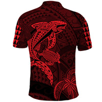 Hawaii Polo Shirt Shark and Turtle Mix Kakau Red LT9 - Polynesian Pride