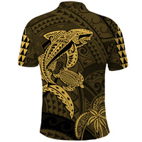 Hawaii Polo Shirt Shark and Turtle Mix Kakau Gold LT9 - Polynesian Pride