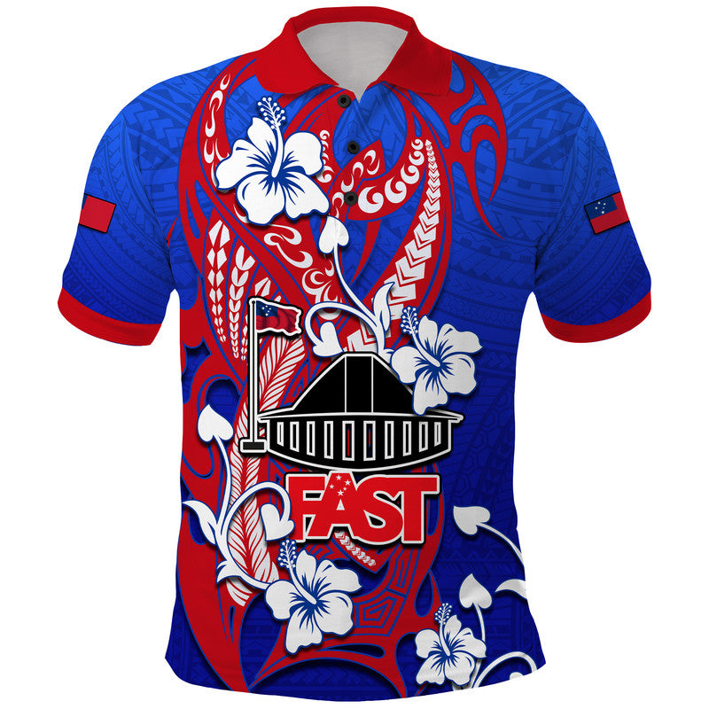 Special Samoa FAST Party Polo Shirt Tribal Samoan Hibiscus Design LT9 Blue - Polynesian Pride