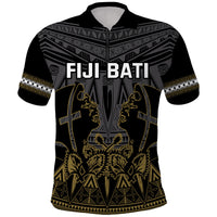 Fiji Rugby Bati Polo Shirt Fijian Coat Of Arms Tapa Pattern LT9 Black - Polynesian Pride