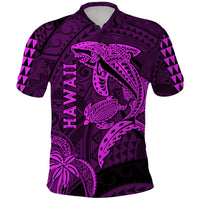 Hawaii Polo Shirt Shark and Turtle Mix Kakau Purple LT9 Purple - Polynesian Pride