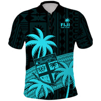 Fiji Rugby Sevens Polo Shirt Tapa Palm Tree and Fijian Coat of Arms LT9 Blue - Polynesian Pride