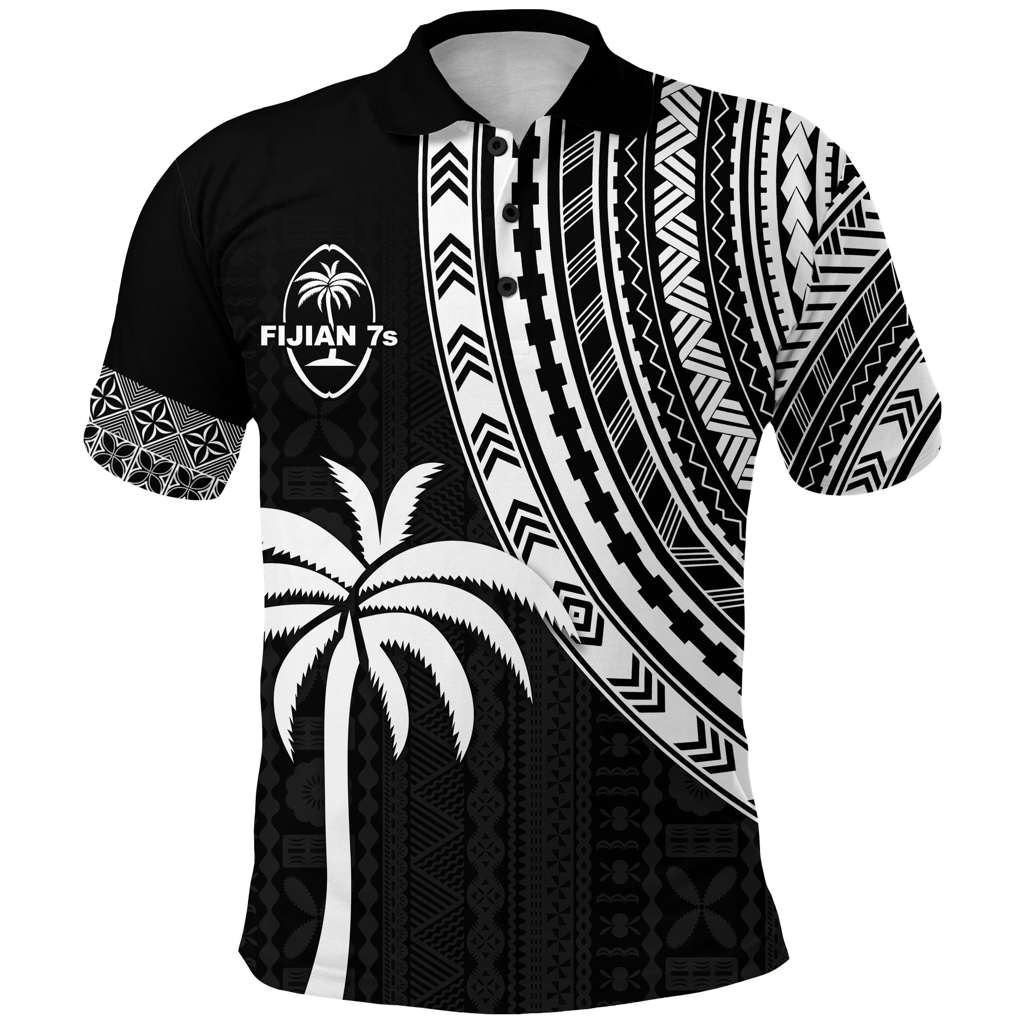 Fiji Rugby Sevens Polo Shirt Fijian 7s Tapa Polynesian LT13 Black - Polynesian Pride