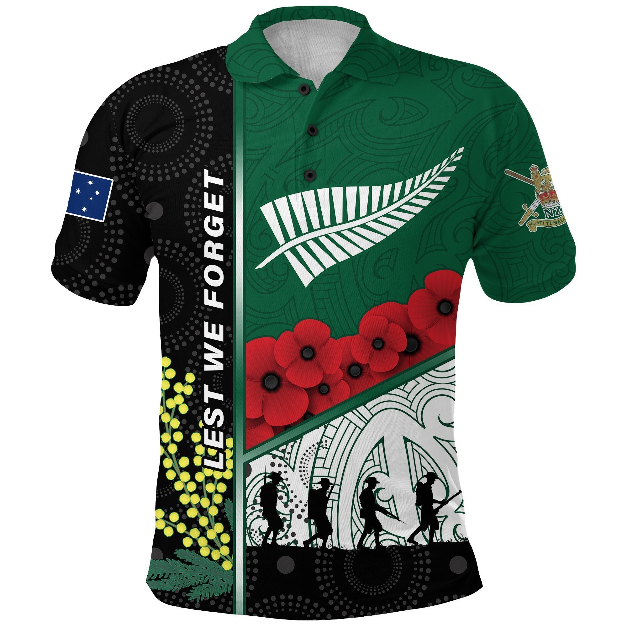 ANZAC Day Lest We Forget Polo Shirt Australia Indigenous and New Zealand Maori Unisex Green - Polynesian Pride