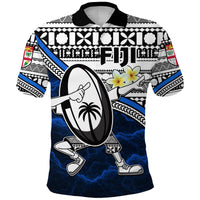 Fiji Rugby Polo Shirt Tapa Cloth Dab Trend Style Unisex Blue - Polynesian Pride