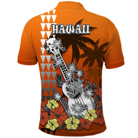 Hawaii Ukulele Mix Hibiscus and Palm Tree Polo Shirt Aloha Vintage Orange Version LT9 - Polynesian Pride
