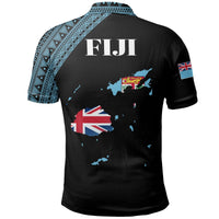 Fiji Polo Shirt Viti Flag Map Style Black 02 A5 - Polynesian Pride