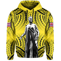 Polynesian Queen Liliuokalani Flag of Hawaii Hoodie Yellow Background - Polynesian Pride