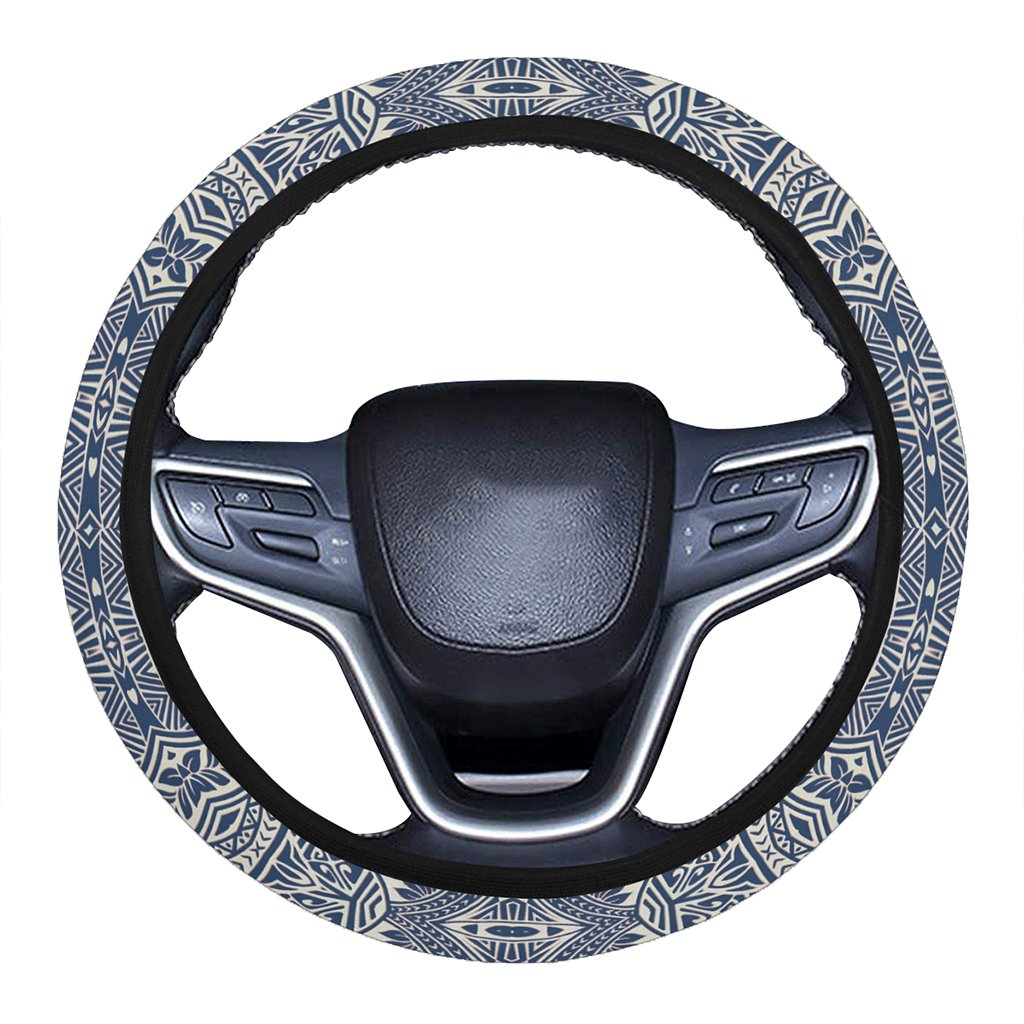 Polynesian Culture Blue White Hawaii Steering Wheel Cover with Elastic Edge One Size Blue Steering Wheel Cover - Polynesian Pride