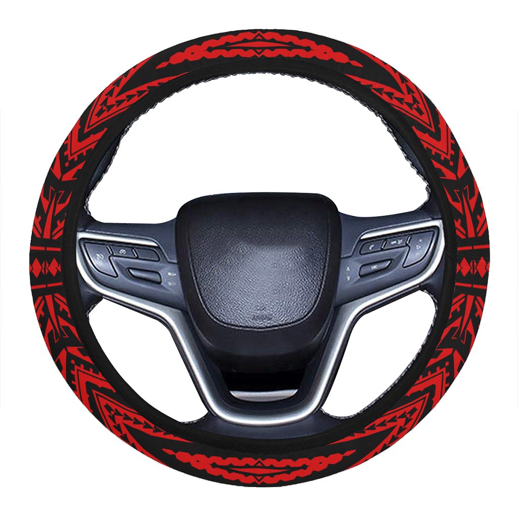 Polynesian Tatau Red Hawaii Steering Wheel Cover with Elastic Edge One Size Red Steering Wheel Cover - Polynesian Pride