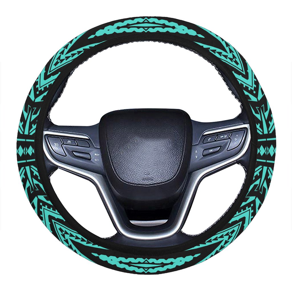 Polynesian Tatau Turquoise Hawaii Steering Wheel Cover with Elastic Edge One Size Turquoise Steering Wheel Cover - Polynesian Pride