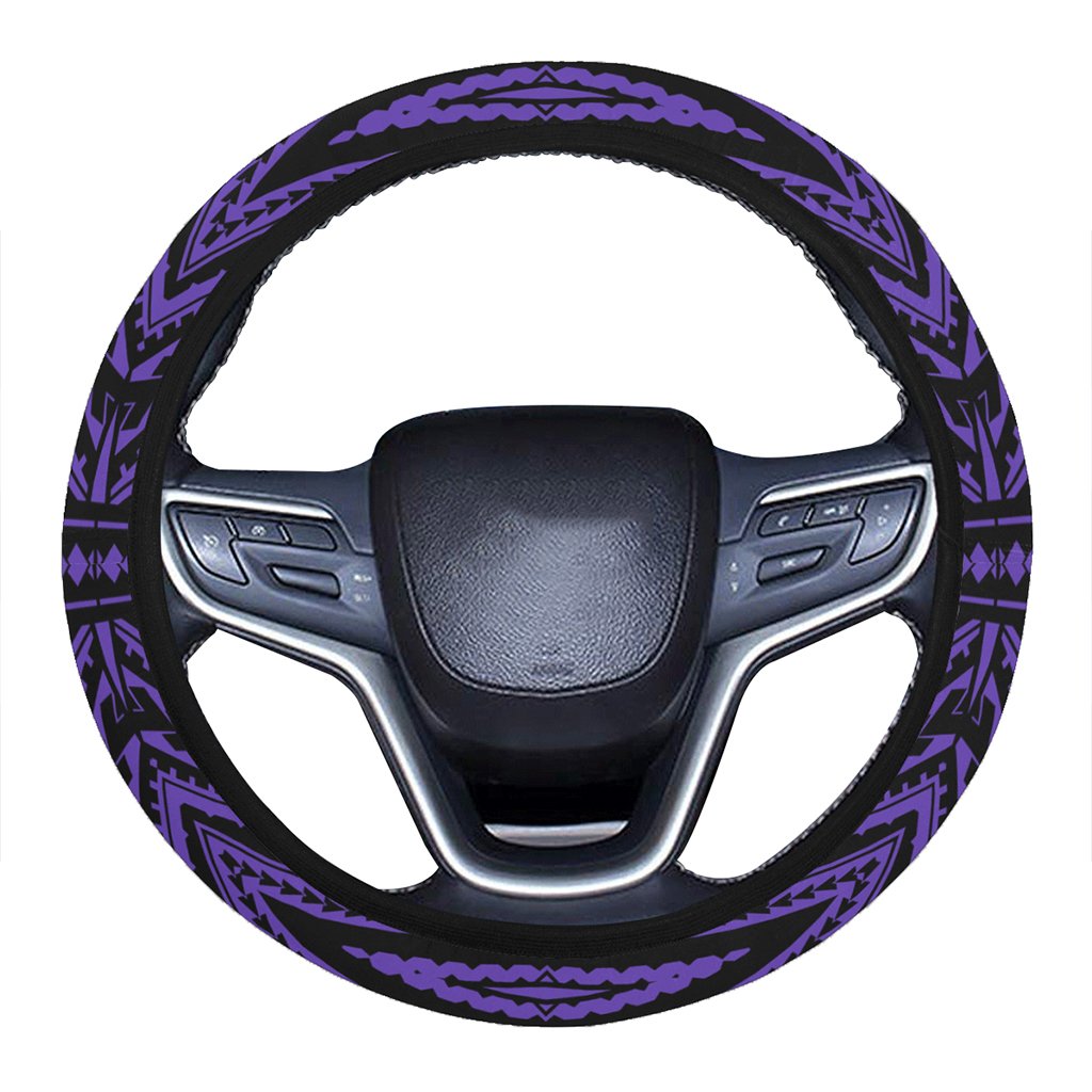 Polynesian Tatau Violet Hawaii Steering Wheel Cover with Elastic Edge One Size White Steering Wheel Cover - Polynesian Pride