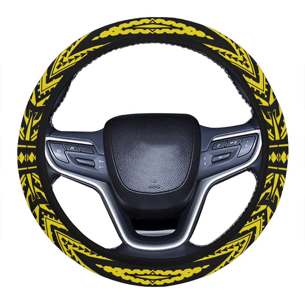 Polynesian Tatau Yellow Hawaii Steering Wheel Cover with Elastic Edge One Size Yellow Steering Wheel Cover - Polynesian Pride