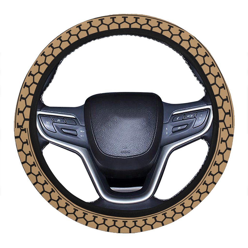 Polynesian Tattoo Tribal Gold Hawaii Steering Wheel Cover with Elastic Edge One Size Gold Steering Wheel Cover - Polynesian Pride