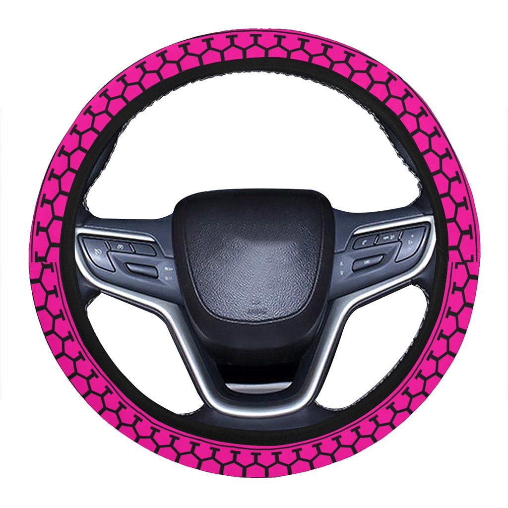 Polynesian Tattoo Tribal Pink Hawaii Steering Wheel Cover with Elastic Edge One Size Pink Steering Wheel Cover - Polynesian Pride