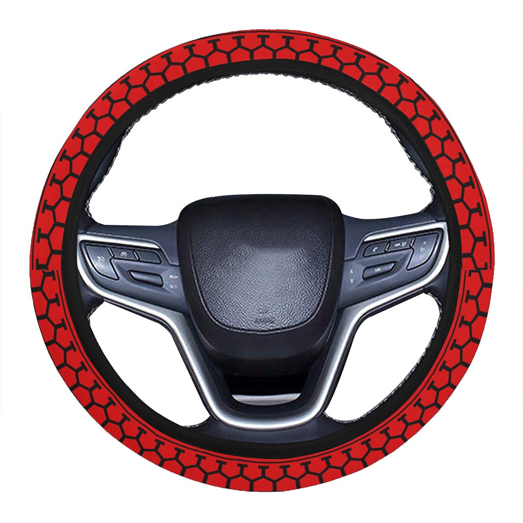 Polynesian Tattoo Tribal Red Hawaii Steering Wheel Cover with Elastic Edge One Size Red Steering Wheel Cover - Polynesian Pride