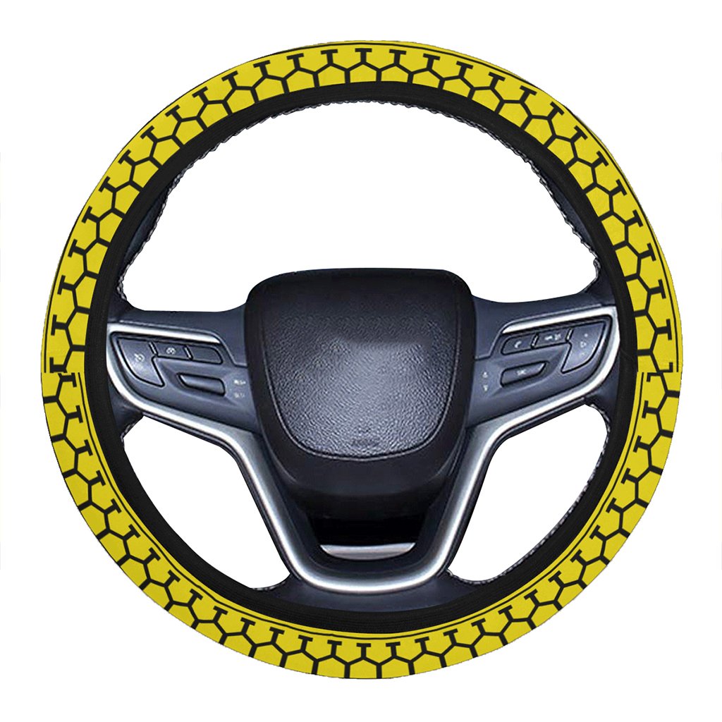 Polynesian Tattoo Tribal Yellow Hawaii Steering Wheel Cover with Elastic Edge One Size Yellow Steering Wheel Cover - Polynesian Pride