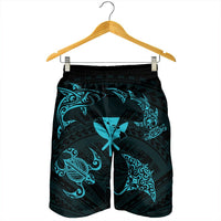 Polynesian Turtle Hammerhead Shark Ray Kanaka Hawaii Men's Shorts Circle Blue - AH - Polynesian Pride