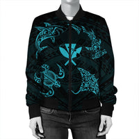 Polynesian Turtle Hammerhead Shark Ray Kanaka Hawaii Bomber Jacket Circle Blue - AH - Polynesian Pride