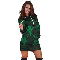 Polynesian Turtle Hammerhead Shark Ray Kanaka Hawaii Hoodie Dress Circle Green - AH - Polynesian Pride