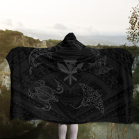 Polynesian Turtle Hammerhead Shark Ray Kanaka Hawaii Hooded Blanket Circle Grey - AH - Polynesian Pride