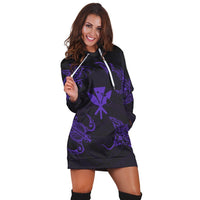 Polynesian Turtle Hammerhead Shark Ray Kanaka Hawaii Hoodie Dress Circle Purple - AH - Polynesian Pride
