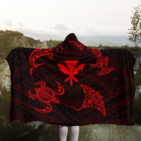 Polynesian Turtle Hammerhead Shark Ray Kanaka Hawaii Hooded Blanket Circle Red - AH - Polynesian Pride