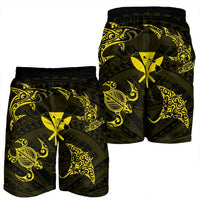 Polynesian Turtle Hammerhead Shark Ray Kanaka Hawaii Men's Shorts Circle Yellow - AH - Polynesian Pride