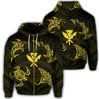 Polynesian Turtle Hammerhead Shark Ray Kanaka Hawaii Zip Hoodie Circle Yellow Unisex Art - Polynesian Pride
