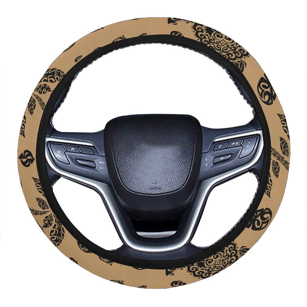 Polynesian Turtle Palm And Sea Pebbles Gold Hawaii Steering Wheel Cover with Elastic Edge One Size Gold Steering Wheel Cover - Polynesian Pride