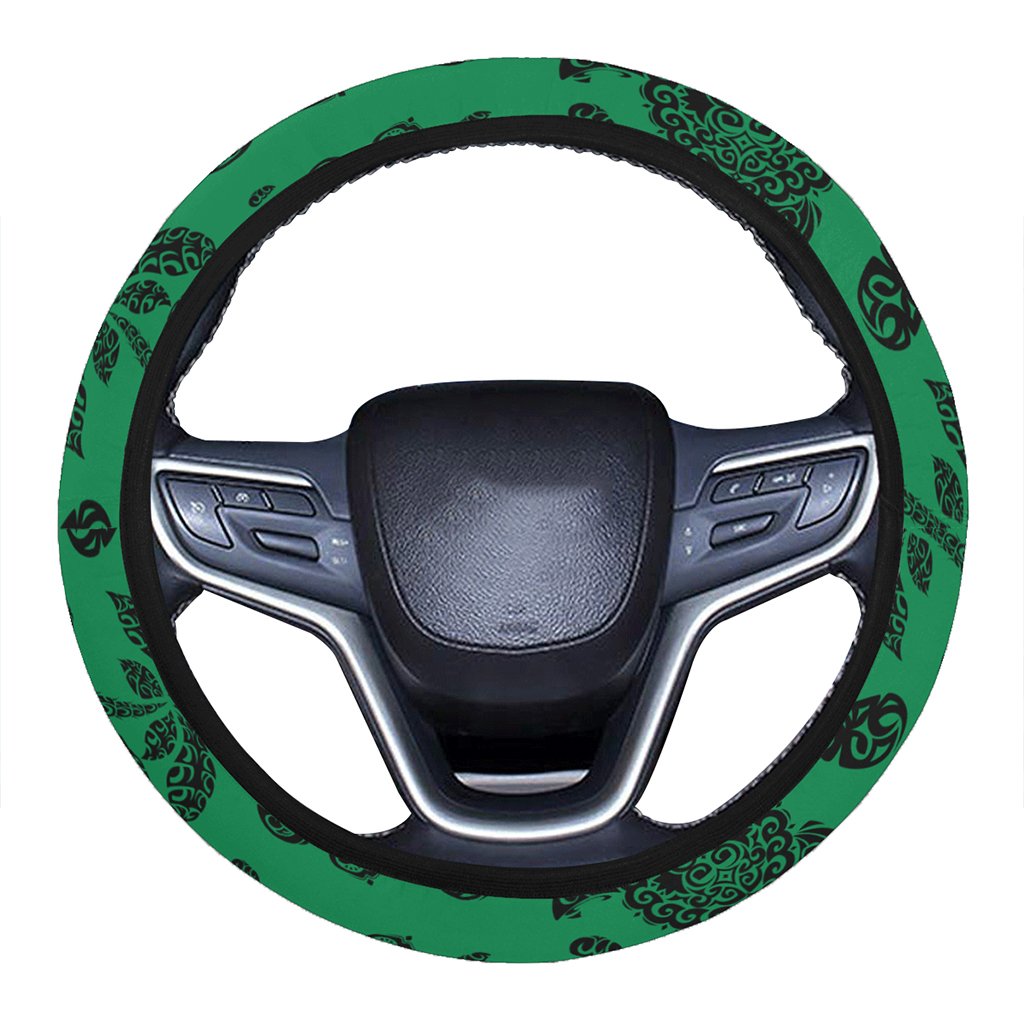 Polynesian Turtle Palm And Sea Pebbles Green Hawaii Steering Wheel Cover with Elastic Edge One Size Green Steering Wheel Cover - Polynesian Pride