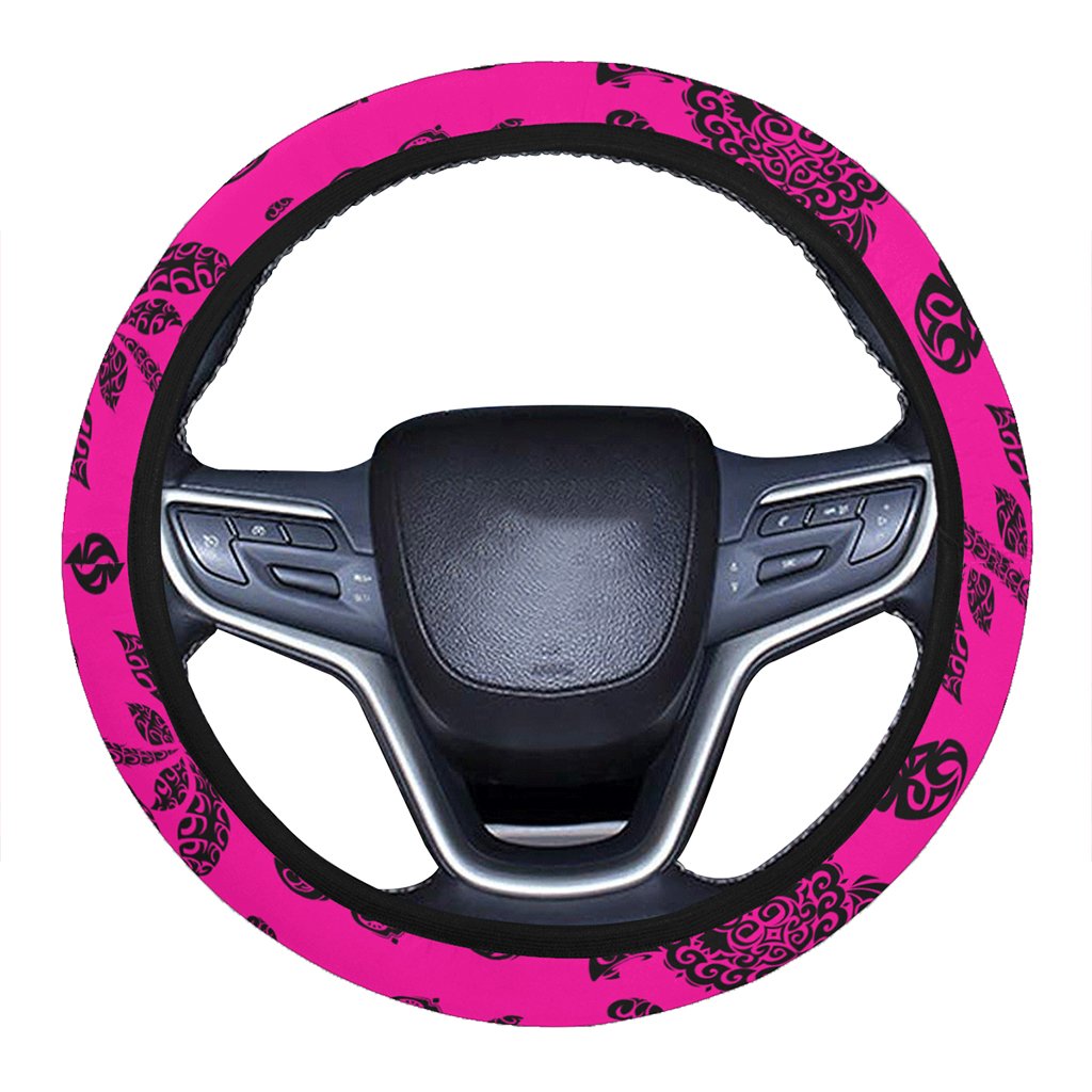 Polynesian Turtle Palm And Sea Pebbles Pink Hawaii Steering Wheel Cover with Elastic Edge One Size Pink Steering Wheel Cover - Polynesian Pride