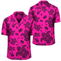 Polynesian Turtle Palm And Sea Pebbles Pink Hawaiian Shirt Unisex Black - Polynesian Pride