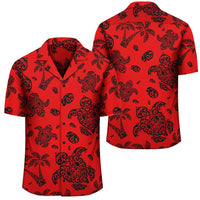 Polynesian Turtle Palm And Sea Pebbles Red Hawaiian Shirt Unisex Black - Polynesian Pride