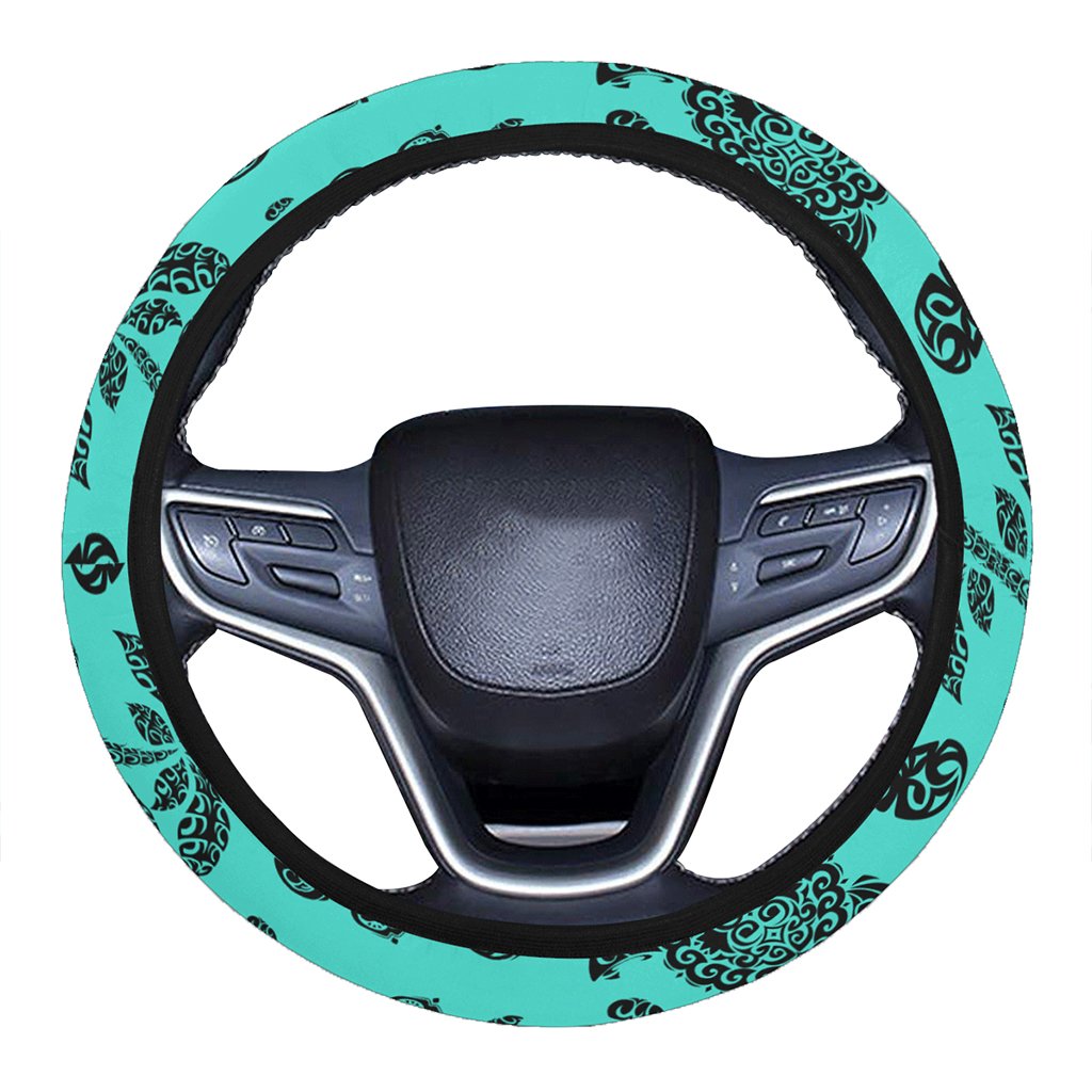Polynesian Turtle Palm And Sea Pebbles Turquoise Hawaii Steering Wheel Cover with Elastic Edge One Size Turquoise Steering Wheel Cover - Polynesian Pride