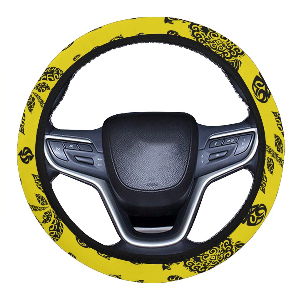 Polynesian Turtle Palm And Sea Pebbles Yellow Hawaii Steering Wheel Cover with Elastic Edge One Size Yellow Steering Wheel Cover - Polynesian Pride