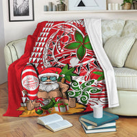 Hawaii Mele Kalikimaka Santa Claus Beach Premium Blanket LT6 White - Polynesian Pride