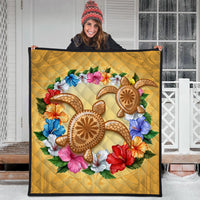 Hawaii Turtle Hibiscus Wreath Polynesian Premium Quilt - Crown Style - AH - Polynesian Pride