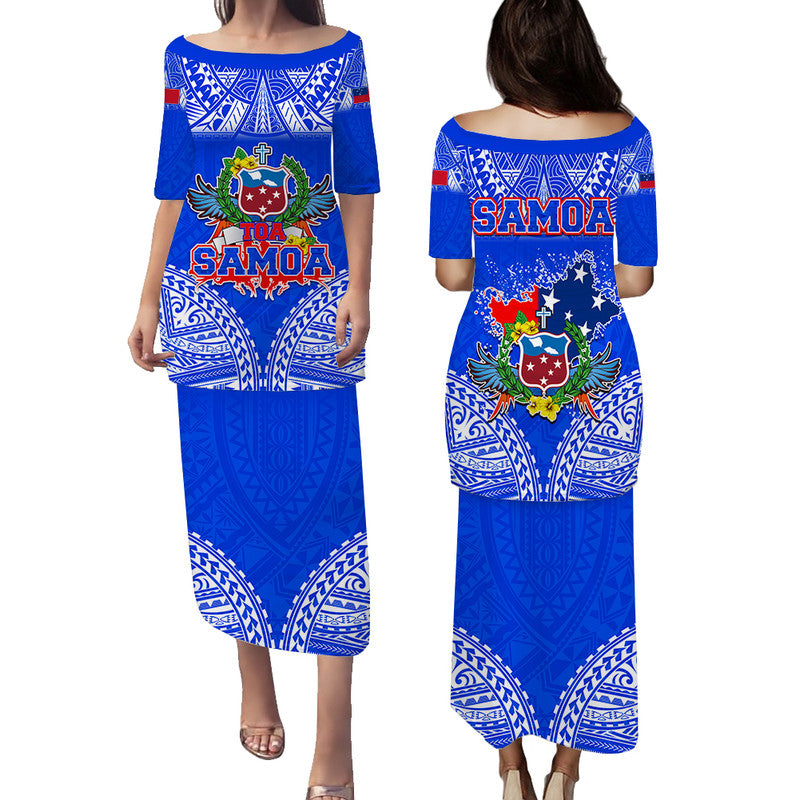 Toa Samoa Polynesian Rugby Puletasi Dress Samoan Flag Blue Color LT9 Long Dress Blue - Polynesian Pride