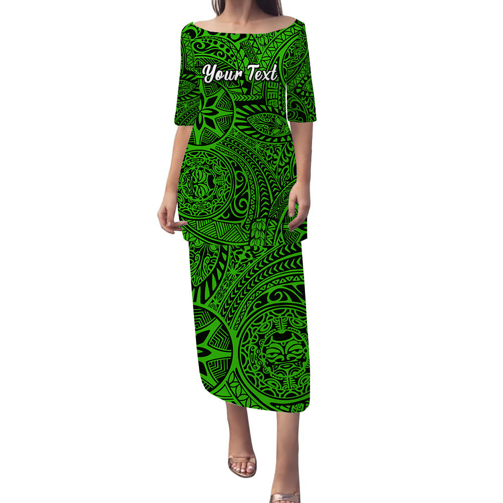 (Custom Personalised) Polynesian Puletasi Dress Tapa Tribal Tattoo Vintage Ver.06 LT14 Green - Polynesian Pride