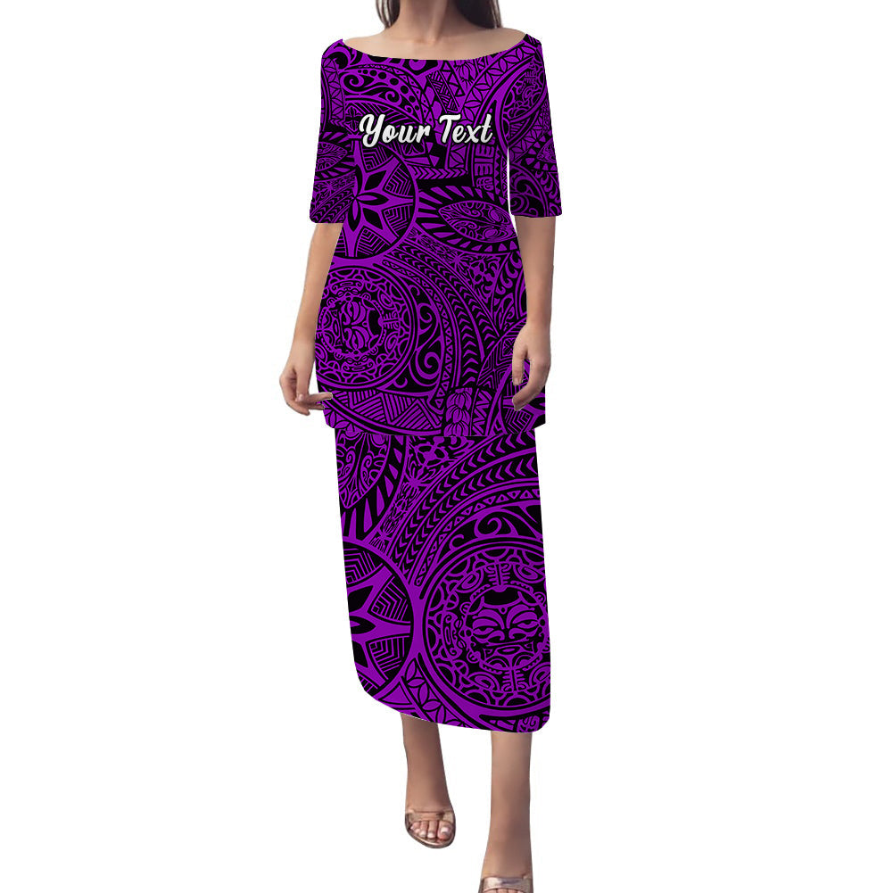 (Custom Personalised) Polynesian Puletasi Dress Tapa Tribal Tattoo Vintage Ver.04 LT14 Purple - Polynesian Pride