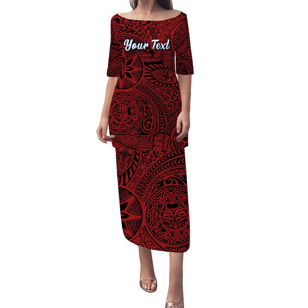 (Custom Personalised) Polynesian Puletasi Dress Tapa Tribal Tattoo Vintage Ver.03 LT14 Red - Polynesian Pride