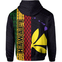 Polynesian Kakau Kanaka Flag Map of Hawaii Zip Hoodie Purple - Polynesian Pride