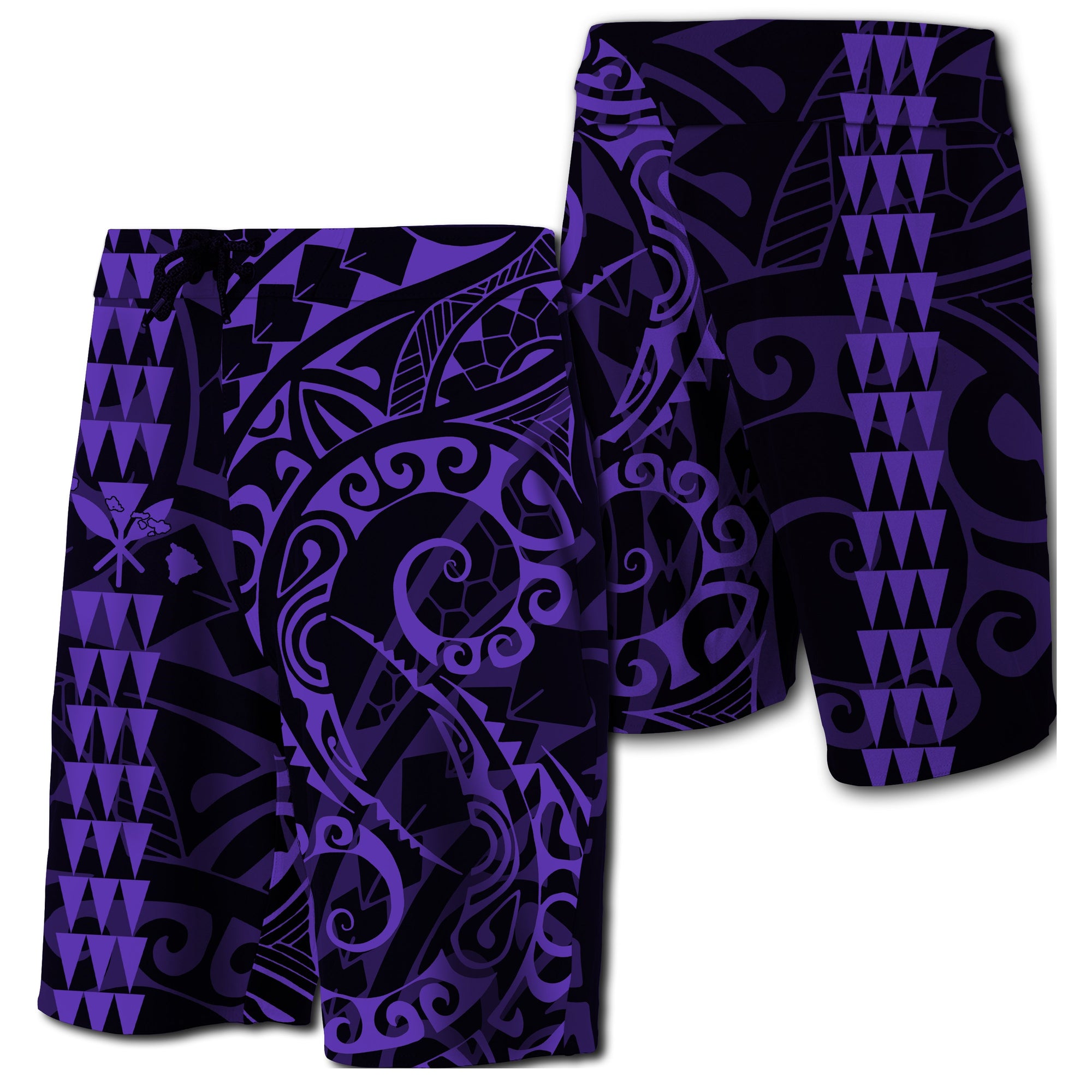 Hawaii Kakau Polynesian Kanaka Board Shorts - Purple - Snapy Style Men Purple - Polynesian Pride