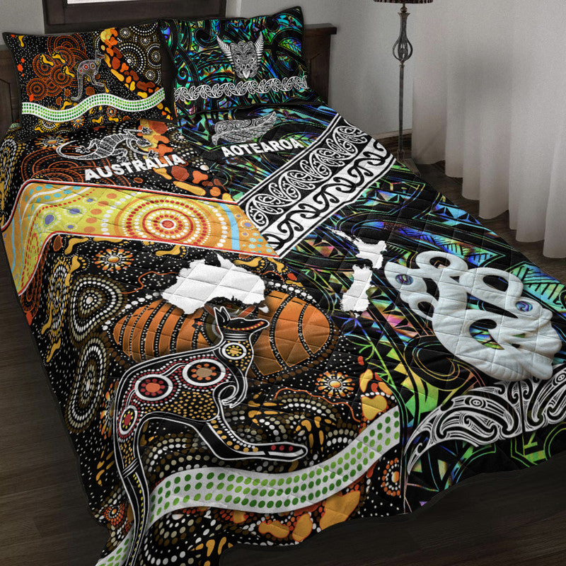 New Zealand Maori Aotearoa And Australia Aboriginal Quilt Bed Set Together - Paua Shell LT8 Paua Shell - Polynesian Pride